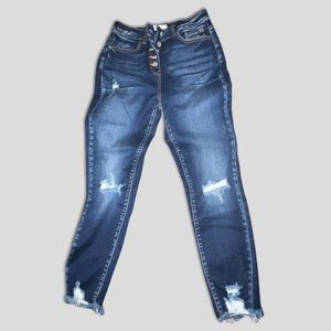 Kancan Button Fly Distressed Jeans